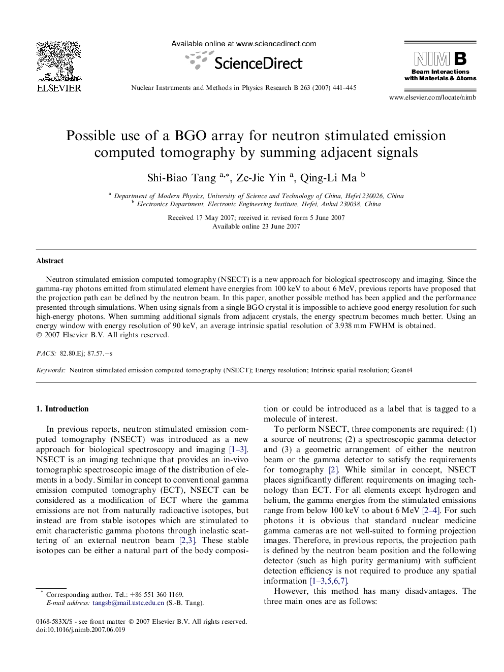 Possible use of a BGO array for neutron stimulated emission computed tomography by summing adjacent signals