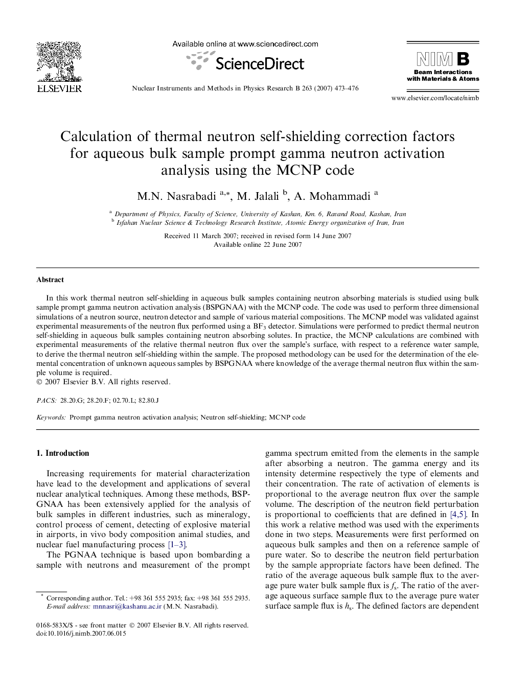 Calculation of thermal neutron self-shielding correction factors for aqueous bulk sample prompt gamma neutron activation analysis using the MCNP code