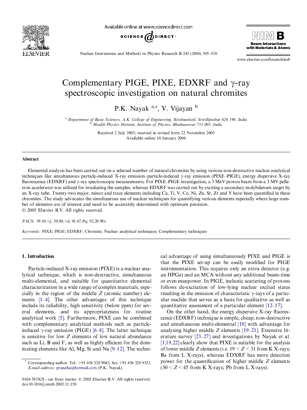 Complementary PIGE, PIXE, EDXRF and γ-ray spectroscopic investigation on natural chromites