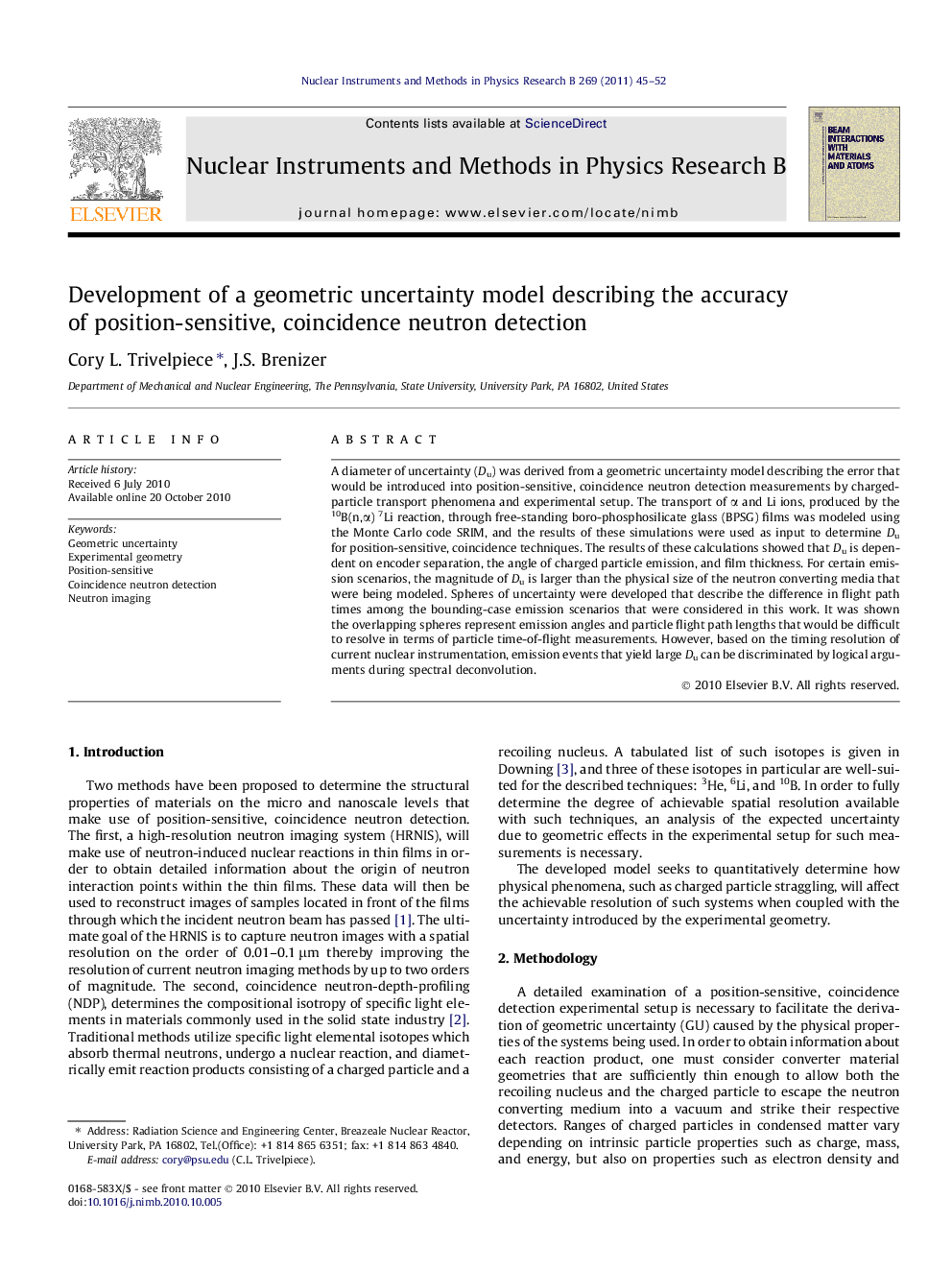 Development of a geometric uncertainty model describing the accuracy of position-sensitive, coincidence neutron detection