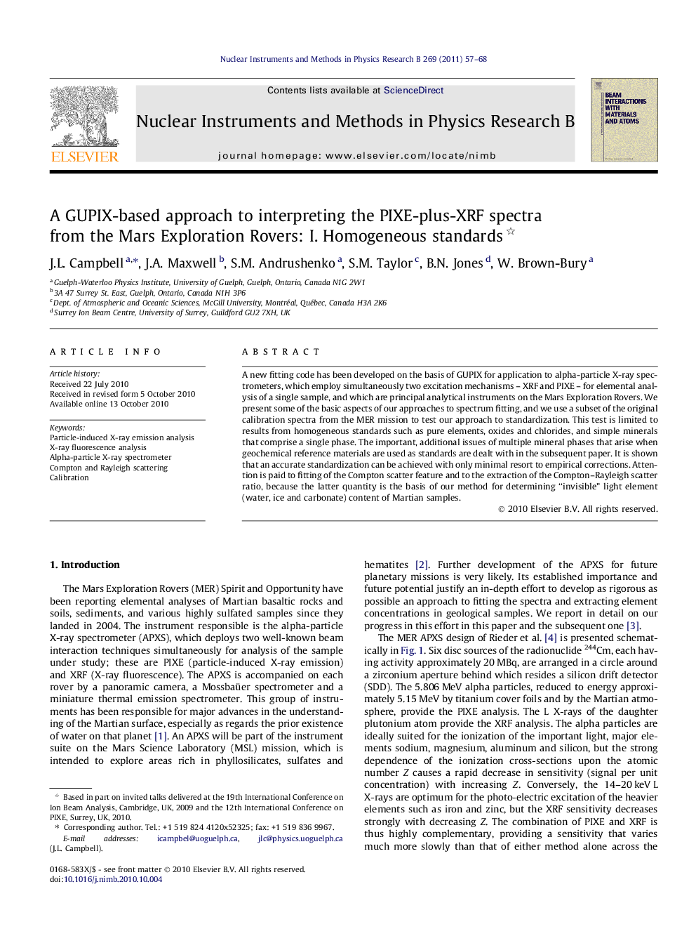 A GUPIX-based approach to interpreting the PIXE-plus-XRF spectra from the Mars Exploration Rovers: I. Homogeneous standards 