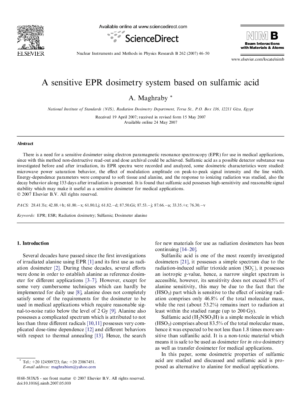 A sensitive EPR dosimetry system based on sulfamic acid