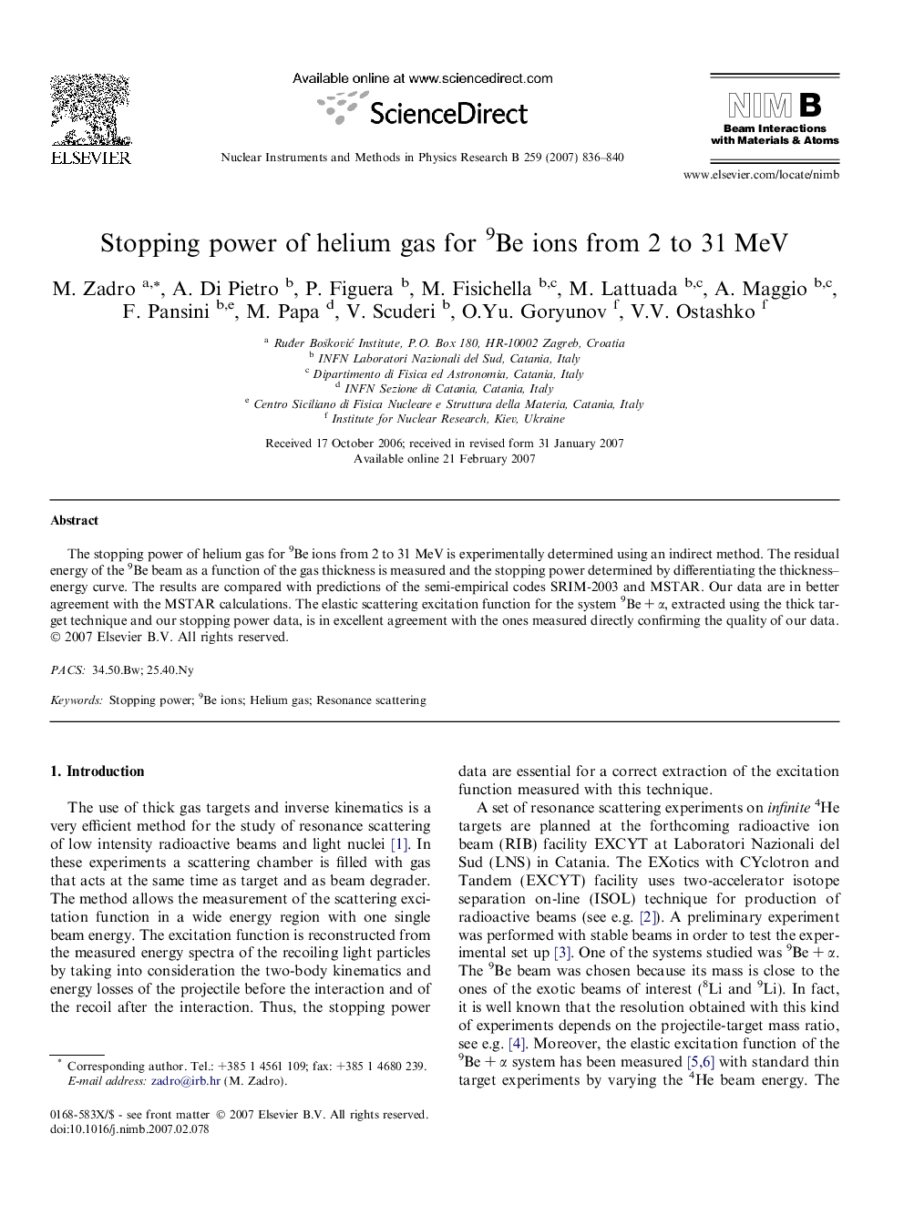 Stopping power of helium gas for 9Be ions from 2 to 31Â MeV