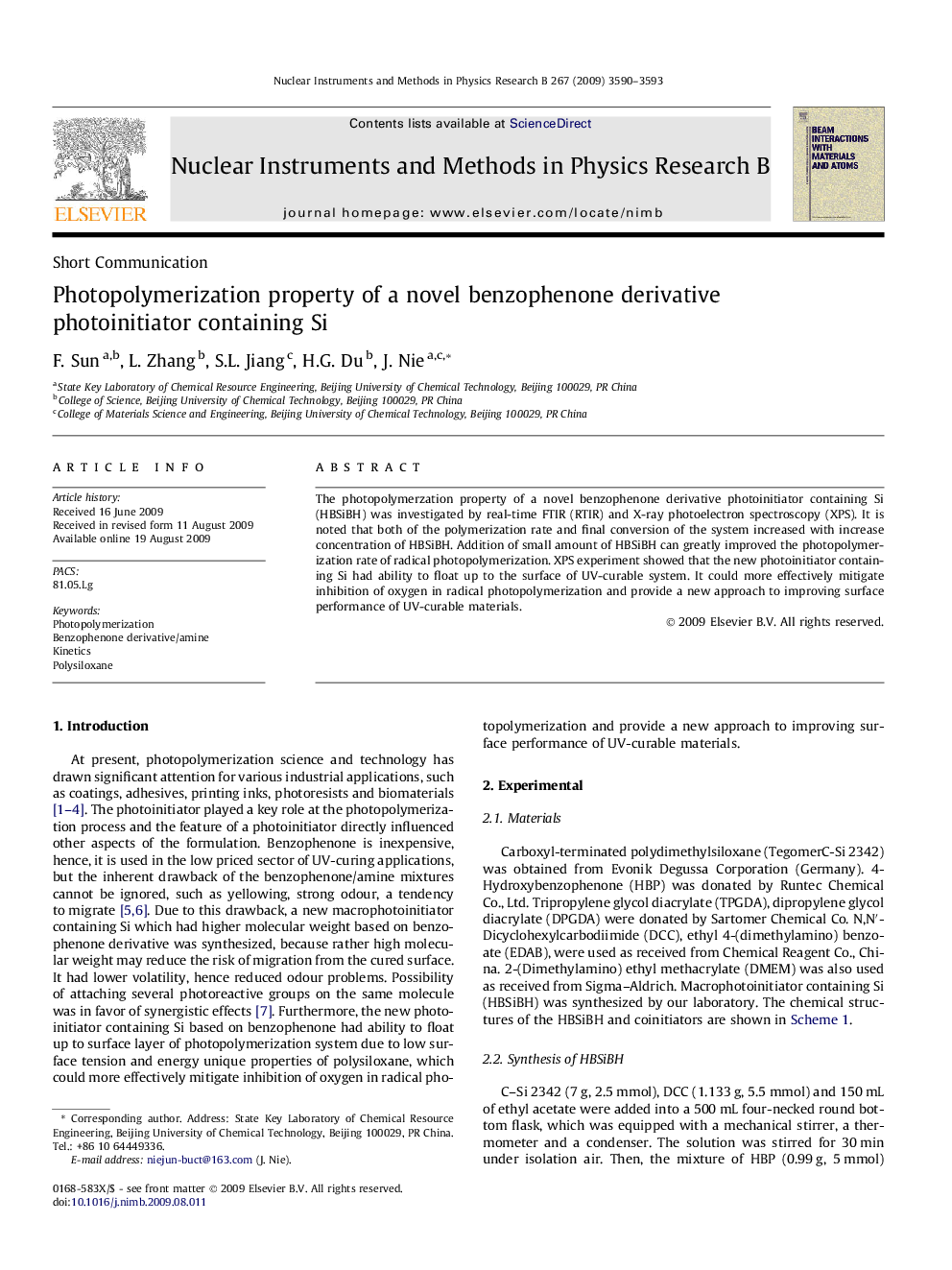 Photopolymerization property of a novel benzophenone derivative photoinitiator containing Si