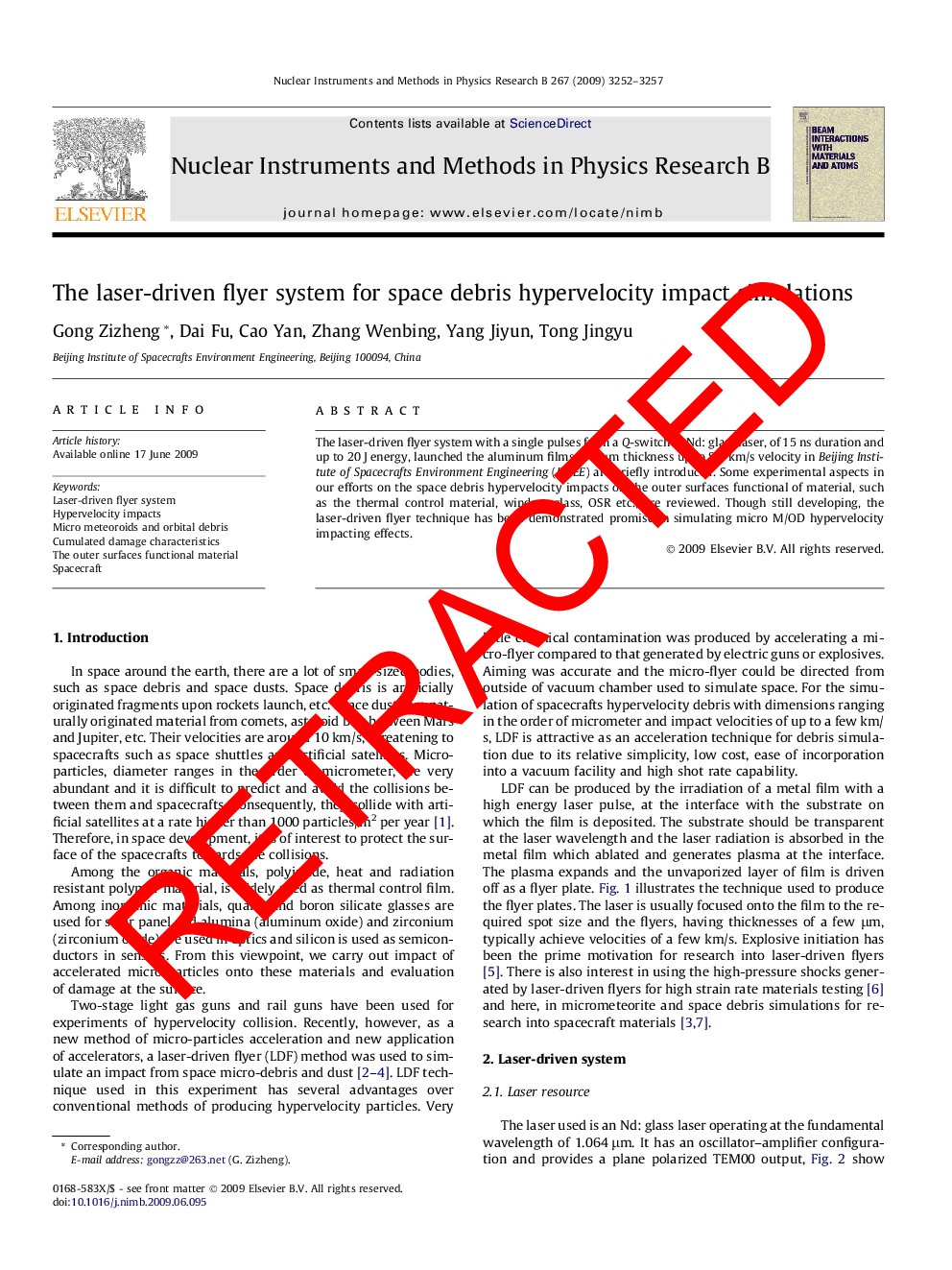 RETRACTED: The laser-driven flyer system for space debris hypervelocity impact simulations