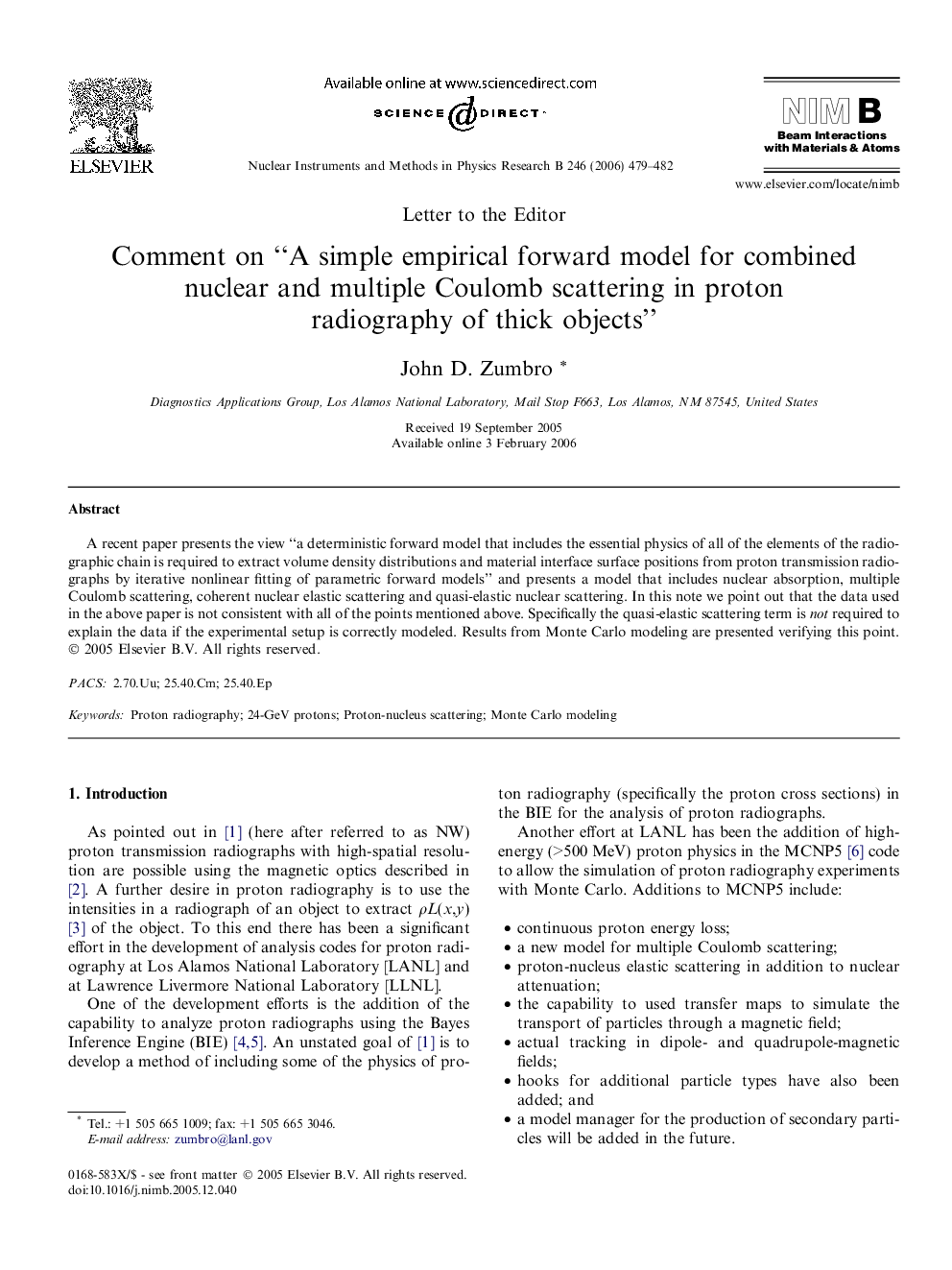 Comment on “A simple empirical forward model for combined nuclear and multiple Coulomb scattering in proton radiography of thick objects”