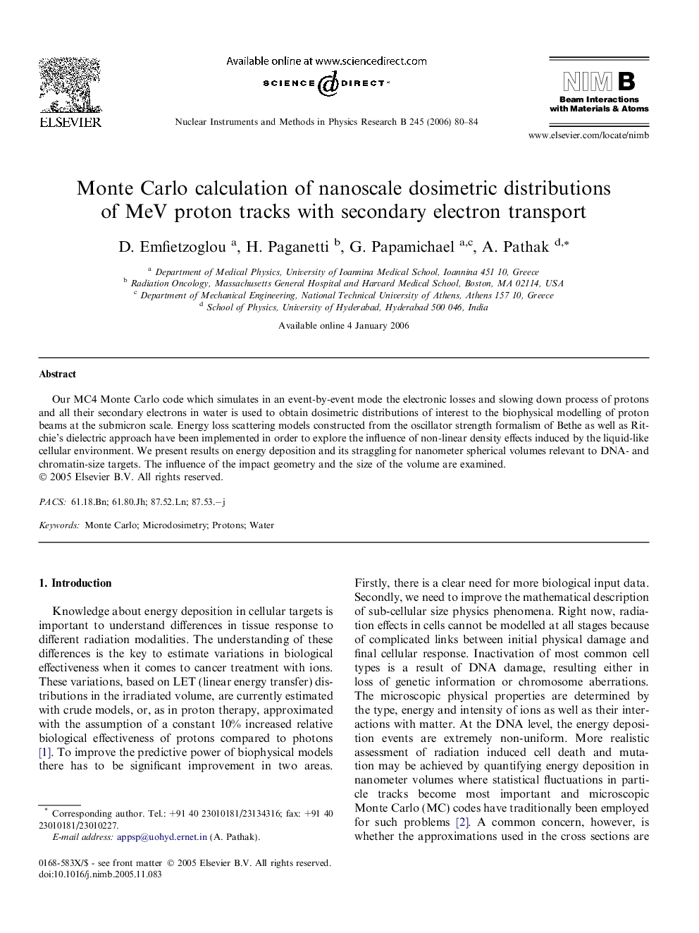 Monte Carlo calculation of nanoscale dosimetric distributions of MeV proton tracks with secondary electron transport