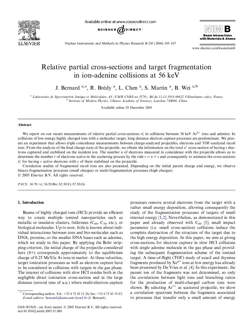 Relative partial cross-sections and target fragmentation in ion-adenine collisions at 56 keV