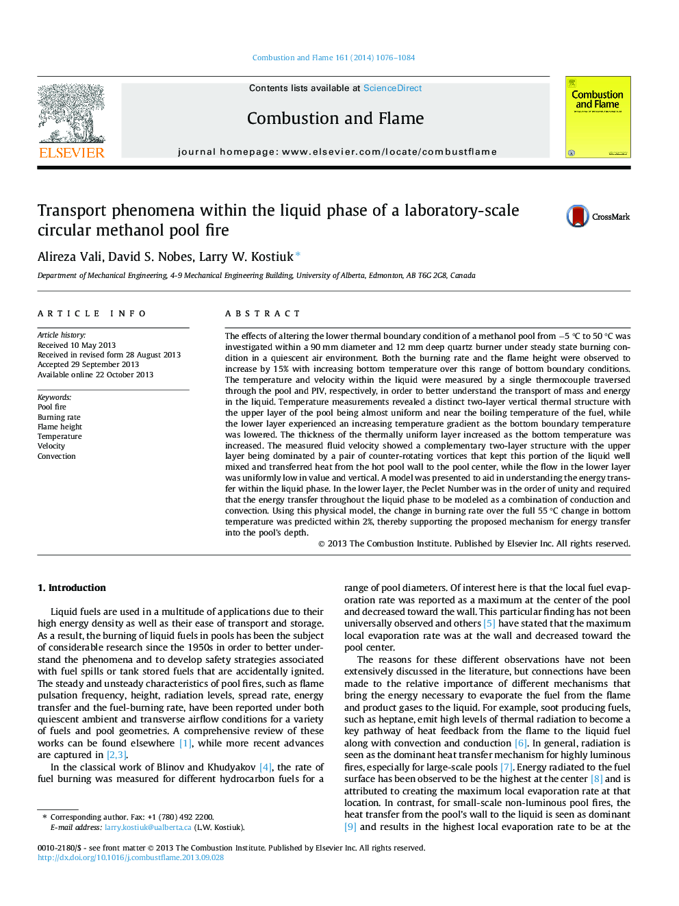 Transport phenomena within the liquid phase of a laboratory-scale circular methanol pool fire