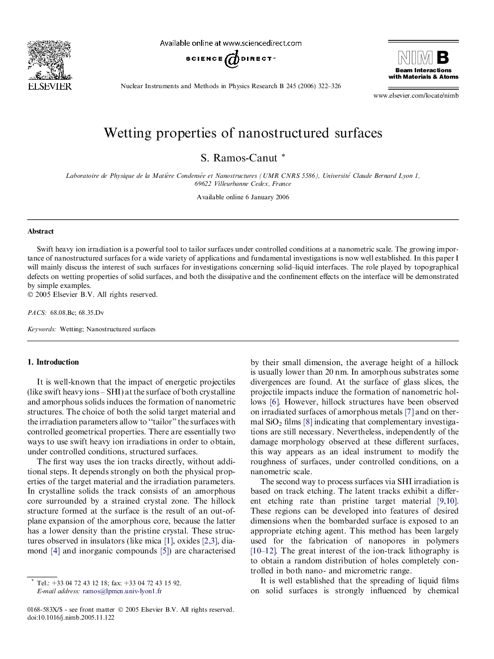 Wetting properties of nanostructured surfaces