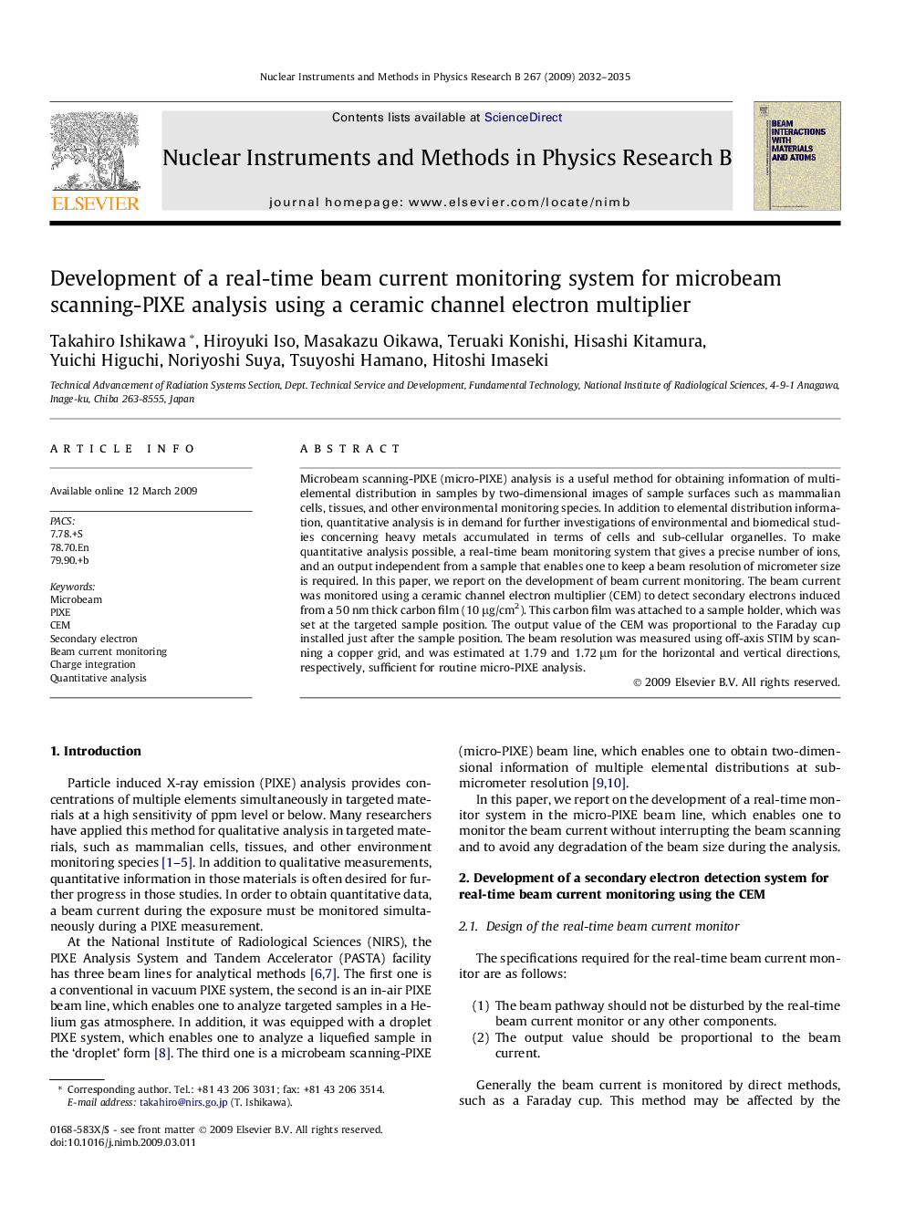 Development of a real-time beam current monitoring system for microbeam scanning-PIXE analysis using a ceramic channel electron multiplier