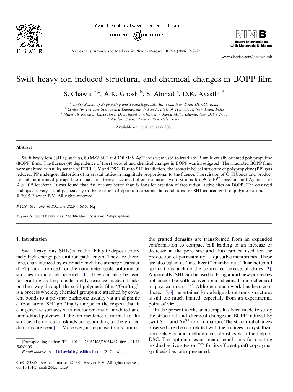 Swift heavy ion induced structural and chemical changes in BOPP film