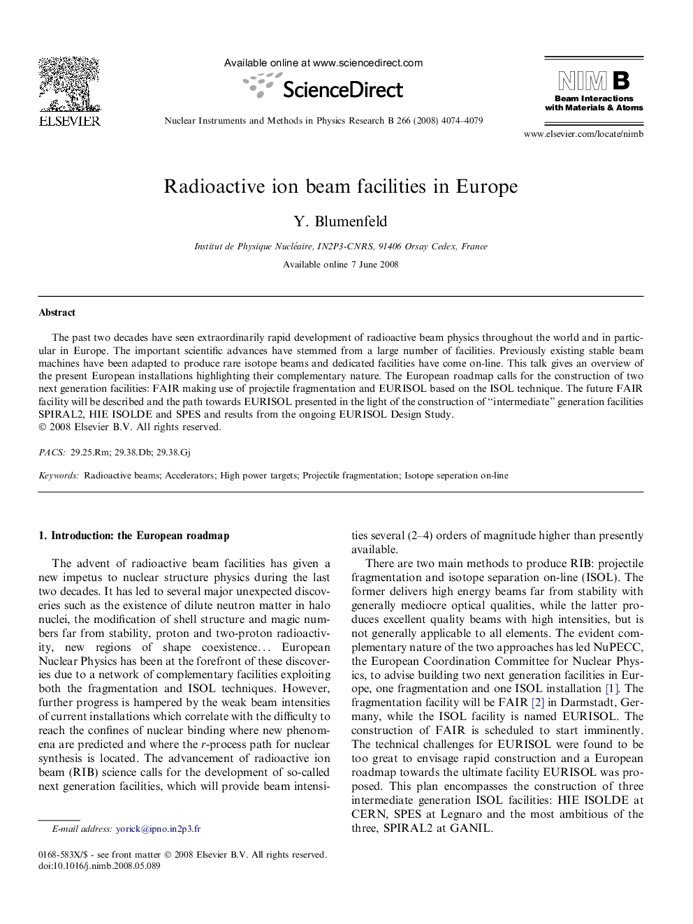 Radioactive ion beam facilities in Europe