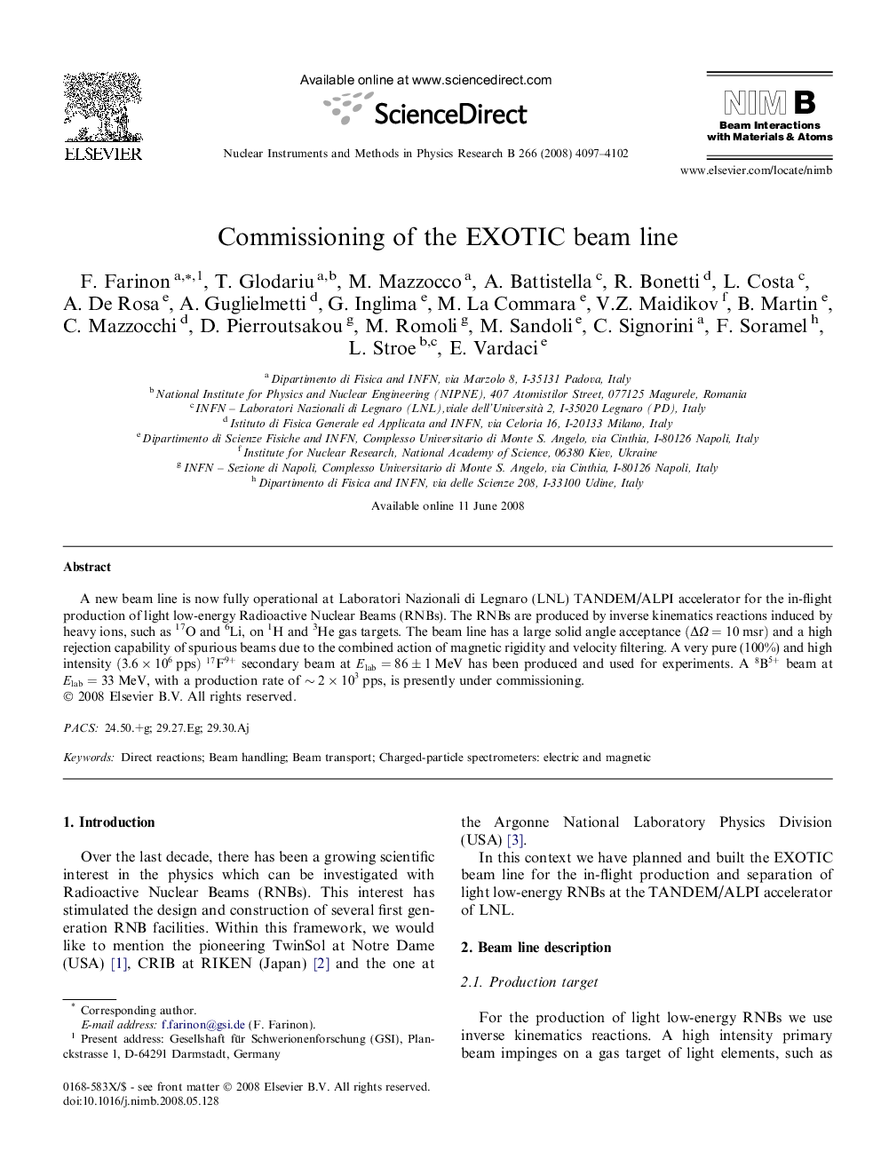 Commissioning of the EXOTIC beam line