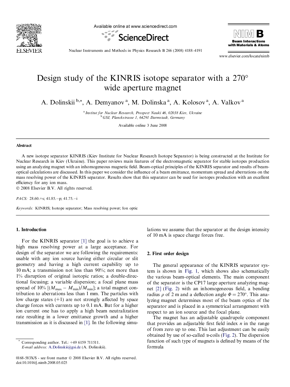 Design study of the KINRIS isotope separator with a 270Â° wide aperture magnet