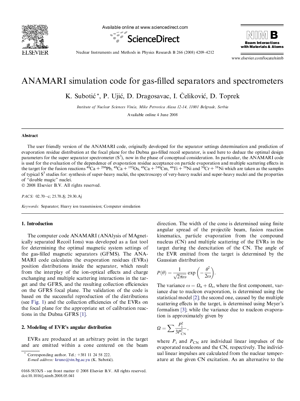 ANAMARI simulation code for gas-filled separators and spectrometers