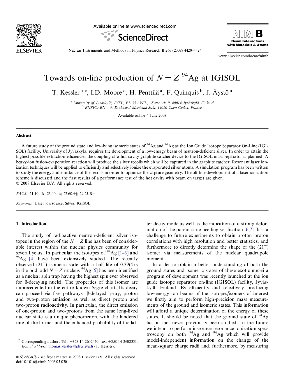 Towards on-line production of N = Z94Ag at IGISOL