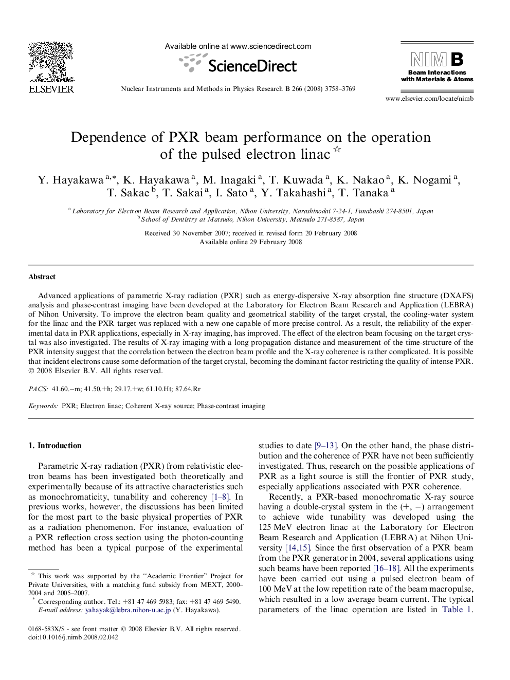 Dependence of PXR beam performance on the operation of the pulsed electron linac 