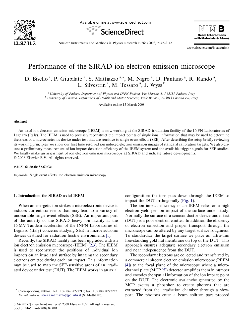 Performance of the SIRAD ion electron emission microscope