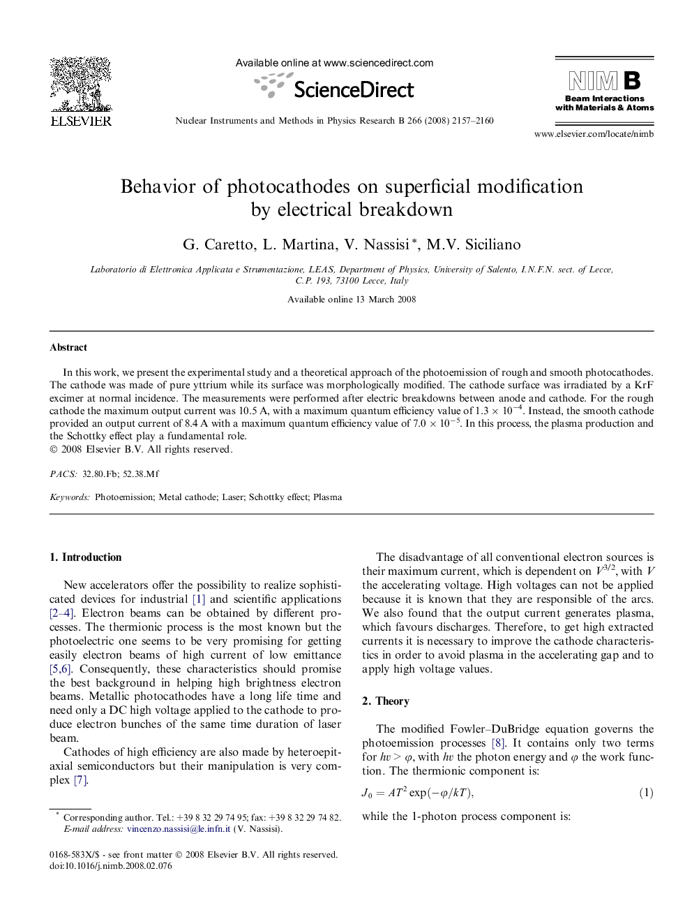 Behavior of photocathodes on superficial modification by electrical breakdown