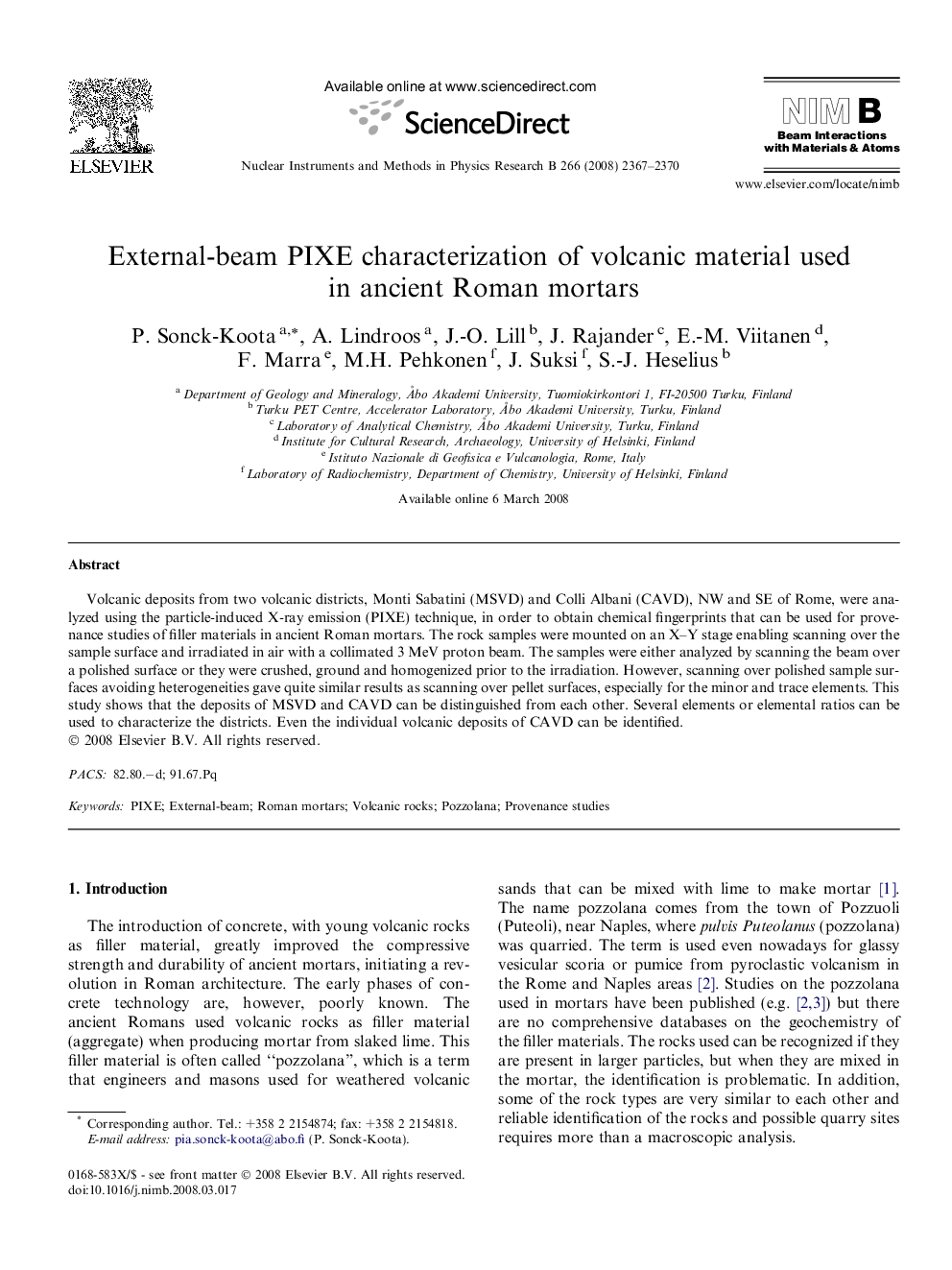 External-beam PIXE characterization of volcanic material used in ancient Roman mortars