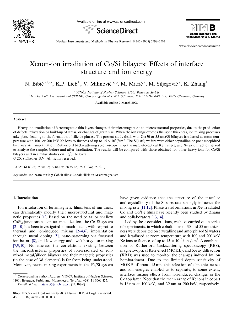 Xenon-ion irradiation of Co/Si bilayers: Effects of interface structure and ion energy