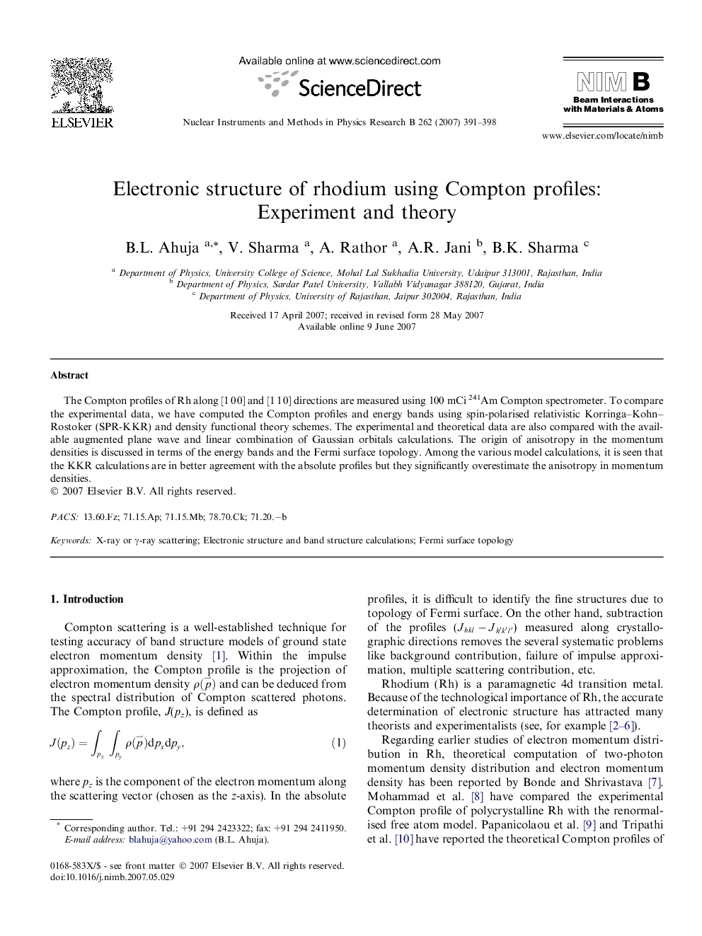 Electronic structure of rhodium using Compton profiles: Experiment and theory