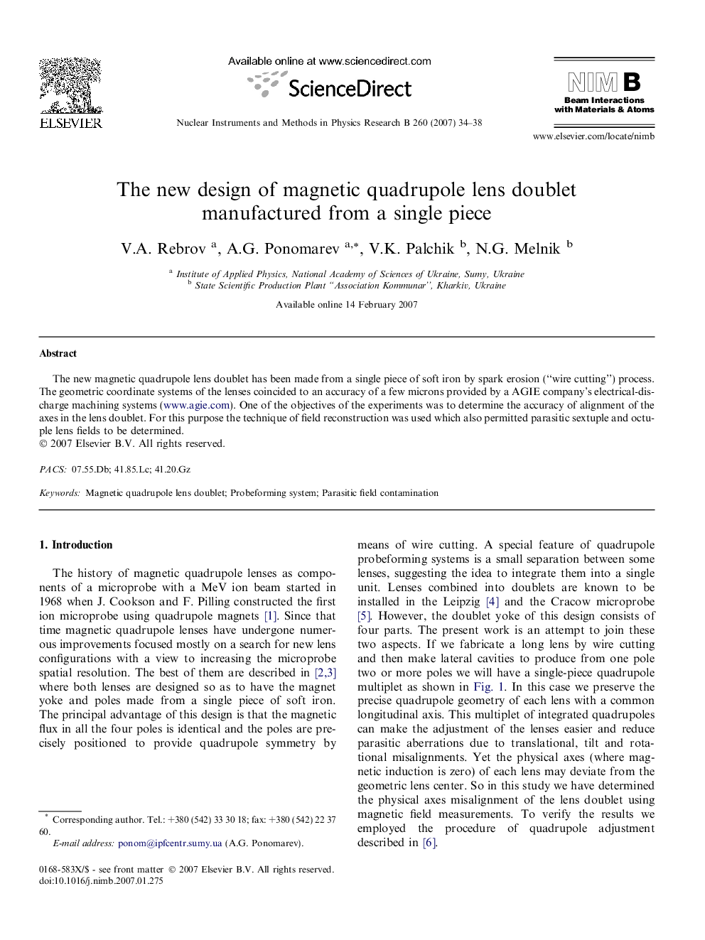 The new design of magnetic quadrupole lens doublet manufactured from a single piece