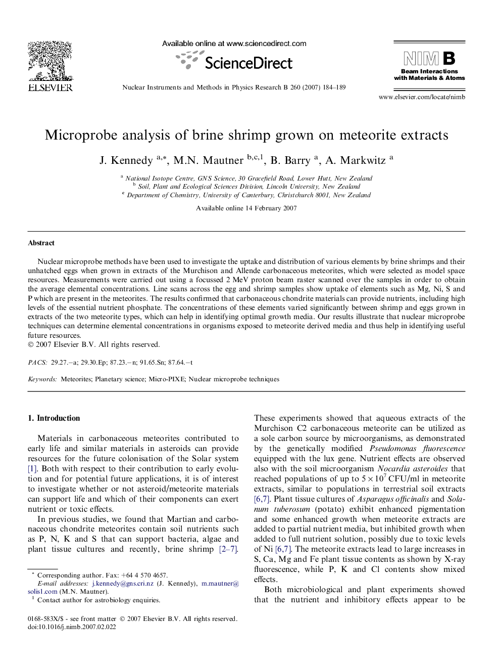 Microprobe analysis of brine shrimp grown on meteorite extracts