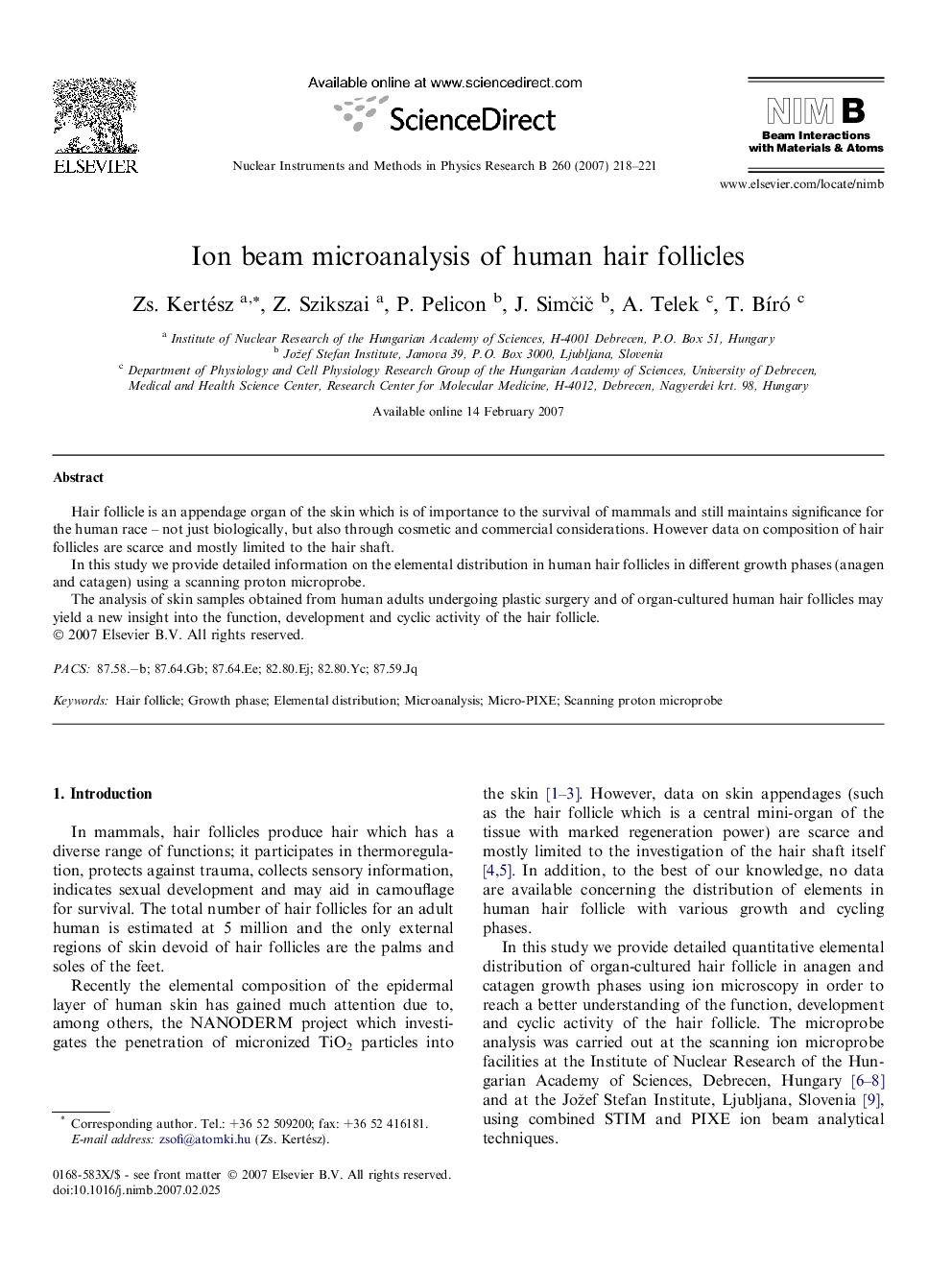 Ion beam microanalysis of human hair follicles