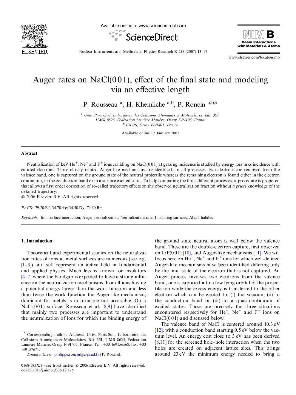 Auger rates on NaCl(0 0 1), effect of the final state and modeling via an effective length