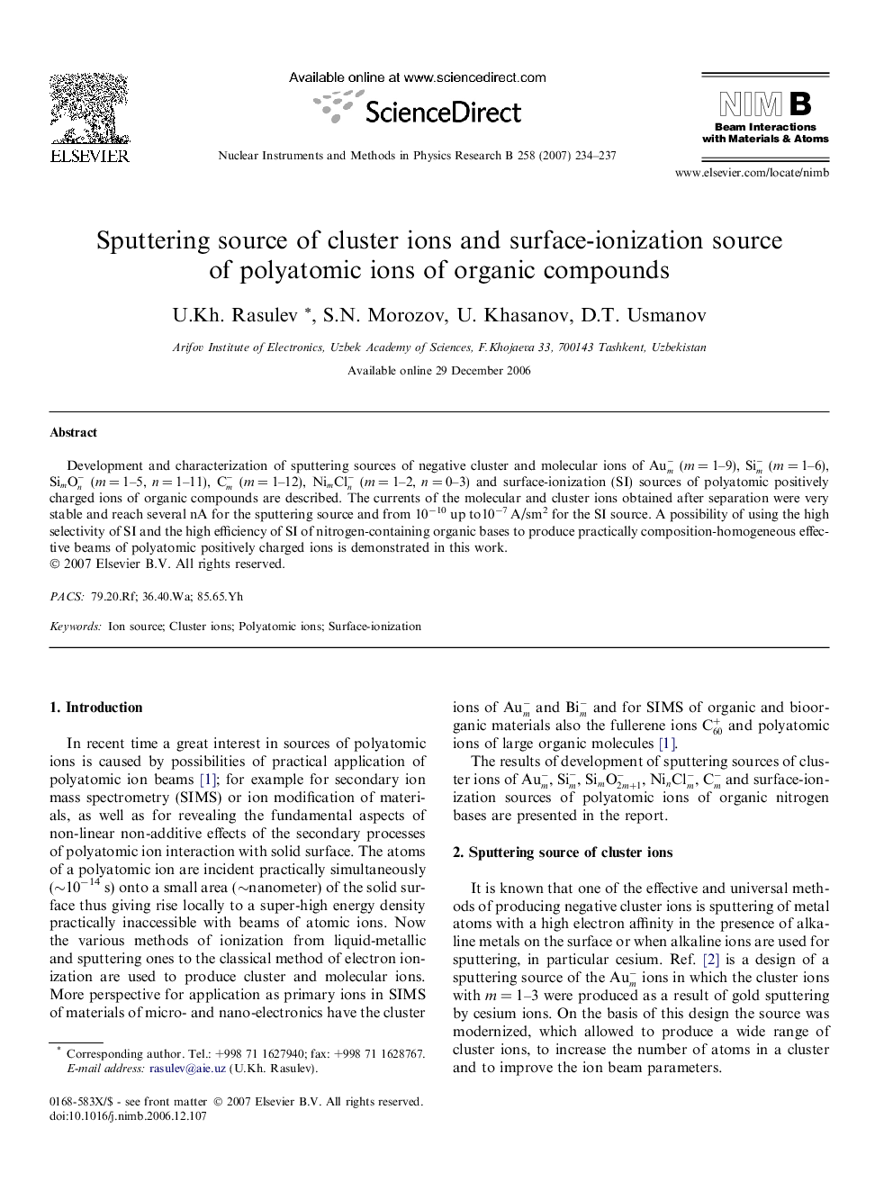 Sputtering source of cluster ions and surface-ionization source of polyatomic ions of organic compounds