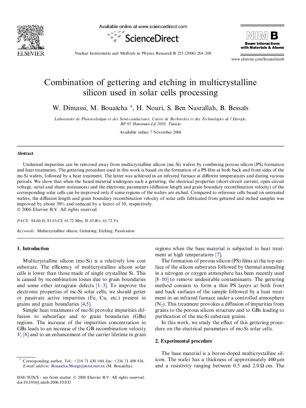 Combination of gettering and etching in multicrystalline silicon used in solar cells processing