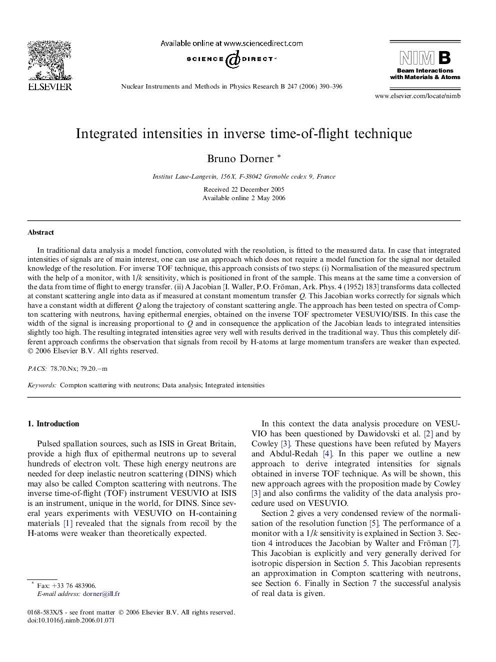 Integrated intensities in inverse time-of-flight technique