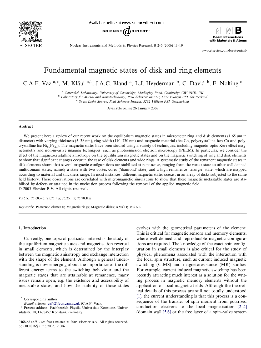 Fundamental magnetic states of disk and ring elements