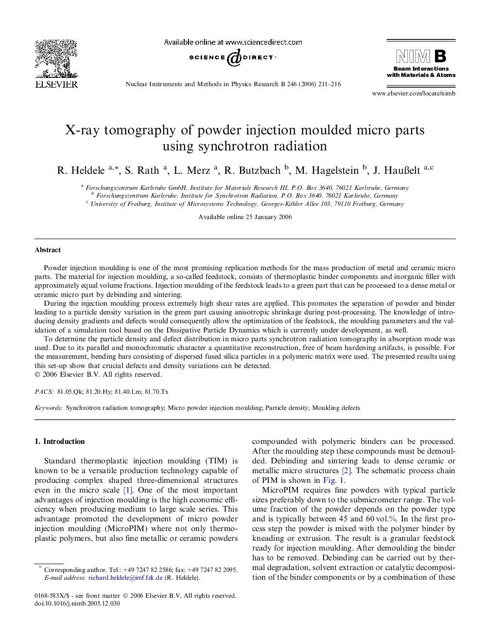 X-ray tomography of powder injection moulded micro parts using synchrotron radiation