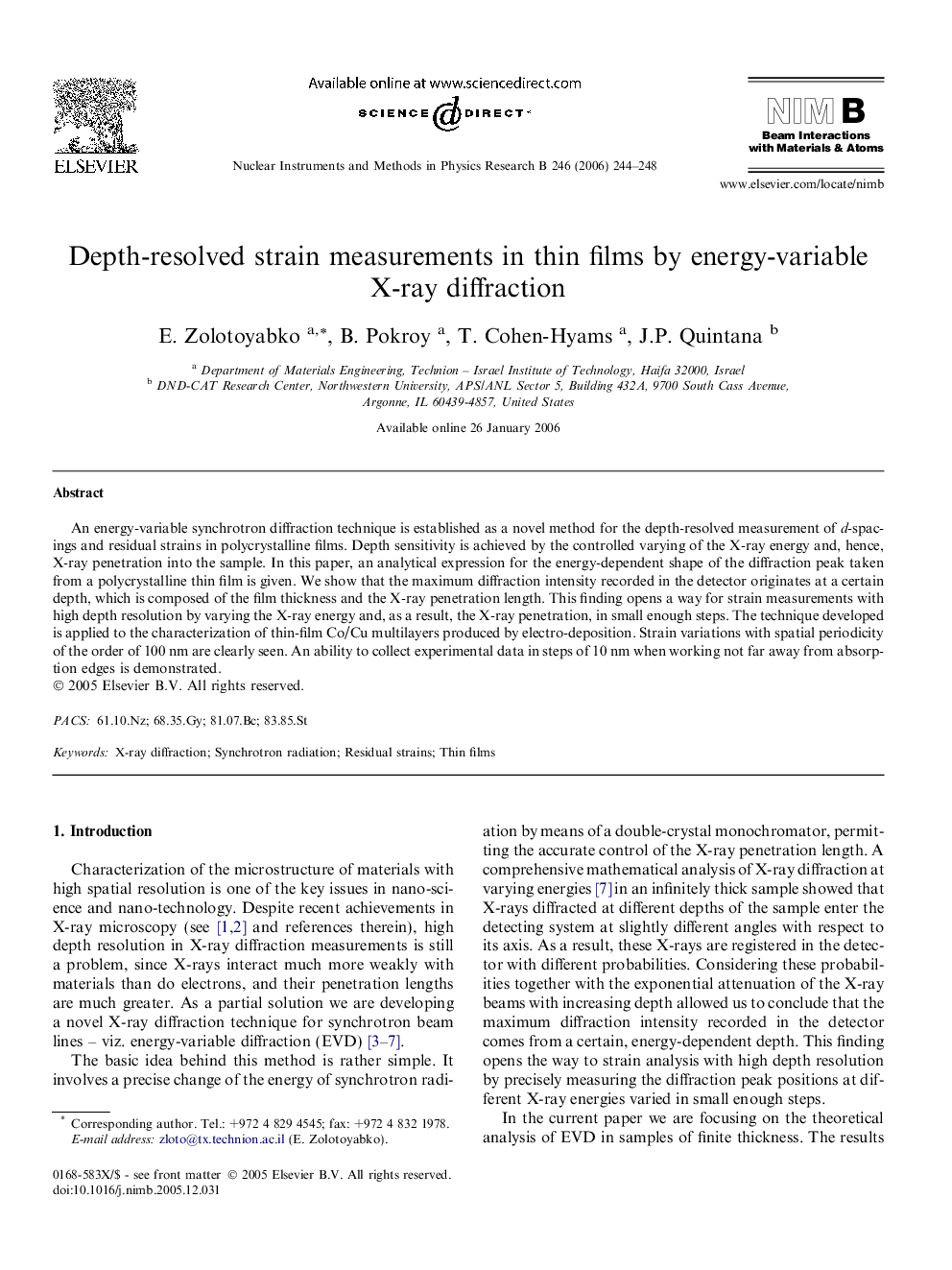 Depth-resolved strain measurements in thin films by energy-variable X-ray diffraction