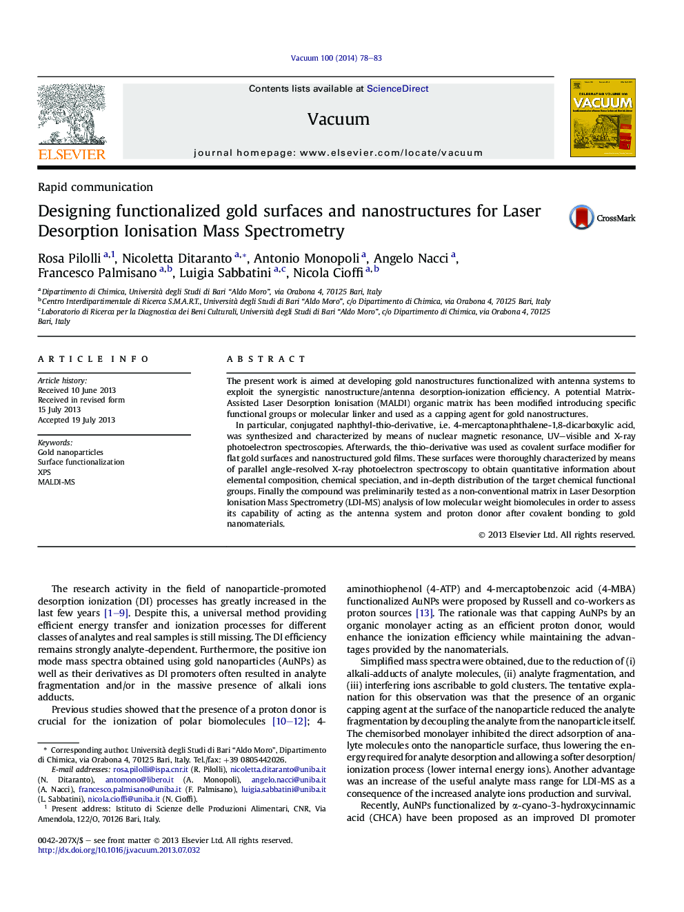 Designing functionalized gold surfaces and nanostructures for Laser Desorption Ionisation Mass Spectrometry