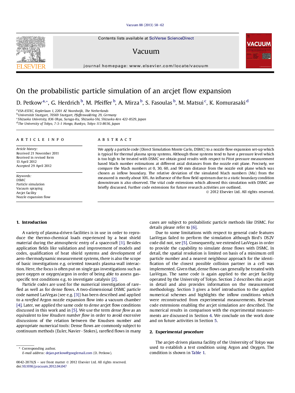 On the probabilistic particle simulation of an arcjet flow expansion