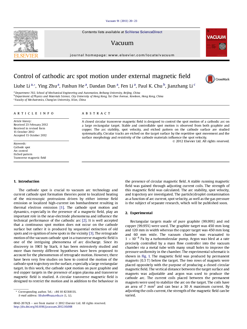 Control of cathodic arc spot motion under external magnetic field