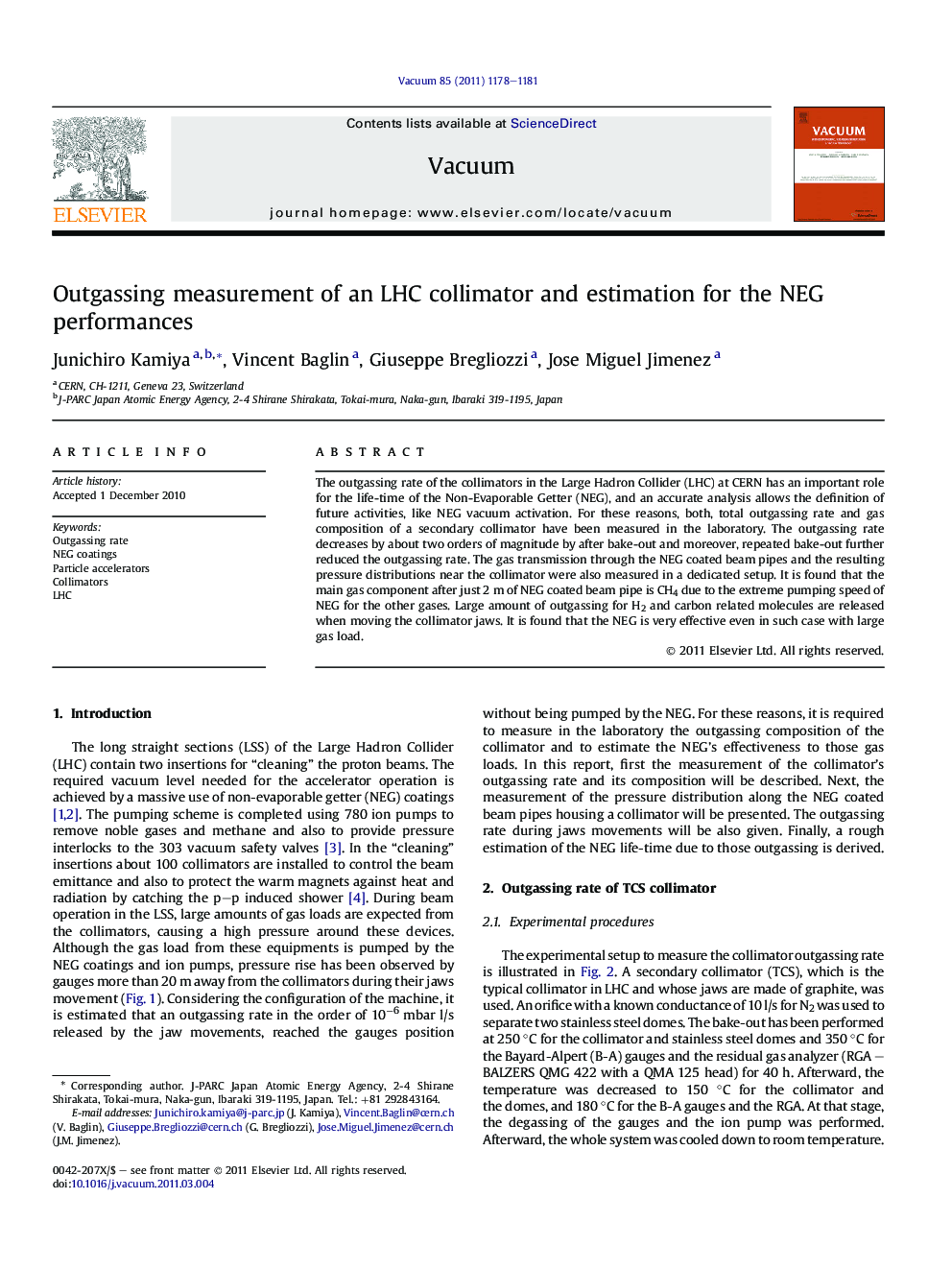 Outgassing measurement of an LHC collimator and estimation for the NEG performances