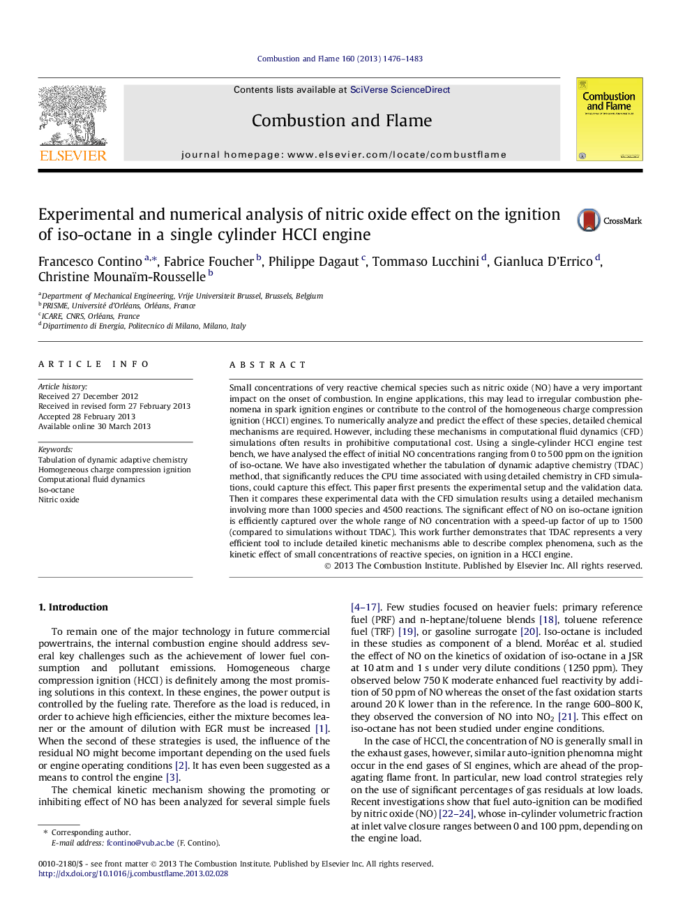 Experimental and numerical analysis of nitric oxide effect on the ignition of iso-octane in a single cylinder HCCI engine