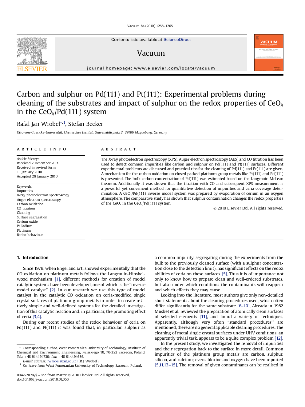 Carbon and sulphur on Pd(111) and Pt(111): Experimental problems during cleaning of the substrates and impact of sulphur on the redox properties of CeOx in the CeOx/Pd(111) system