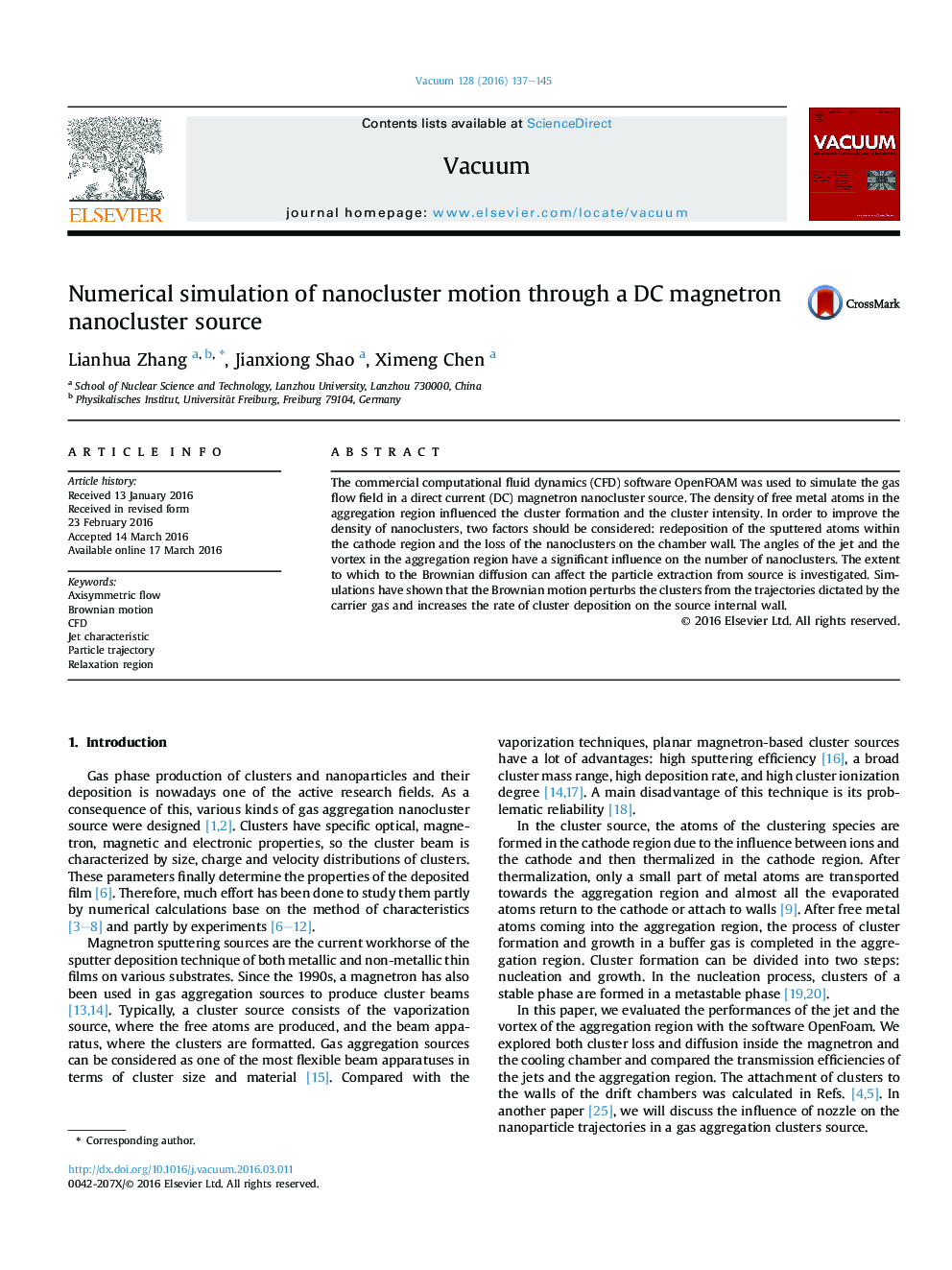 Numerical simulation of nanocluster motion through a DC magnetron nanocluster source