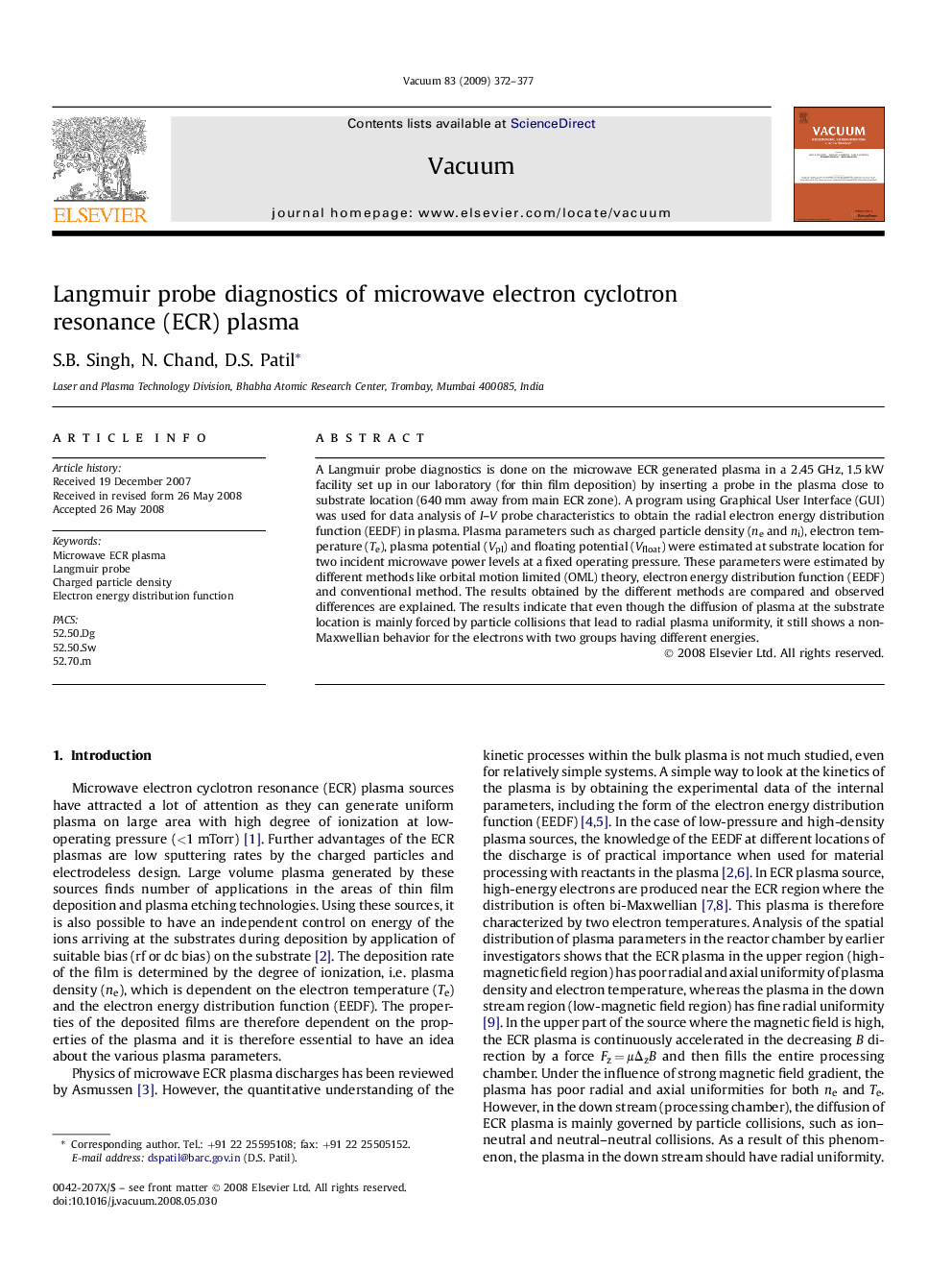 Langmuir probe diagnostics of microwave electron cyclotron resonance (ECR) plasma
