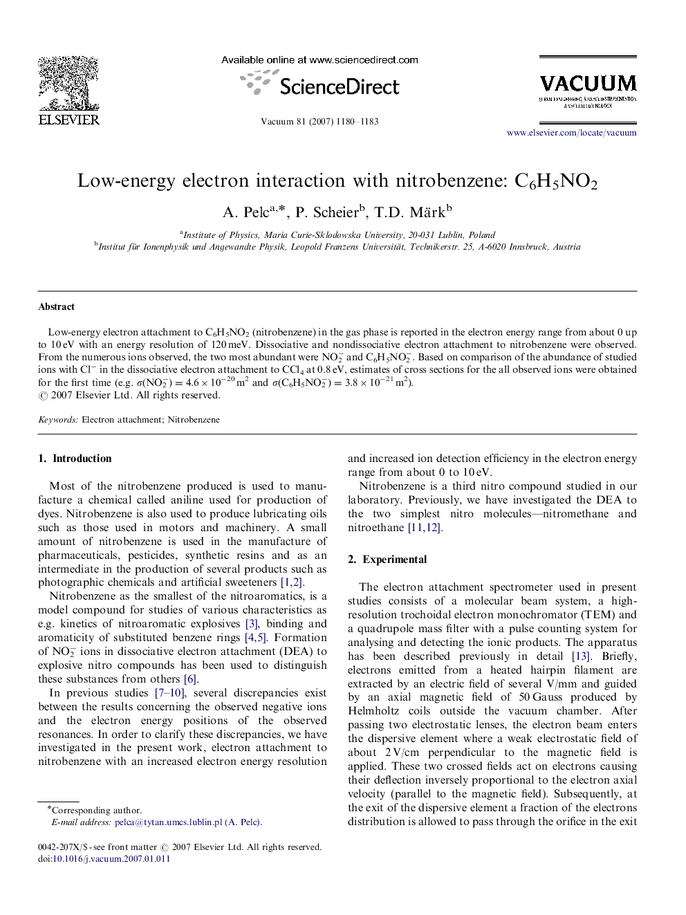 Low-energy electron interaction with nitrobenzene: C6H5NO2