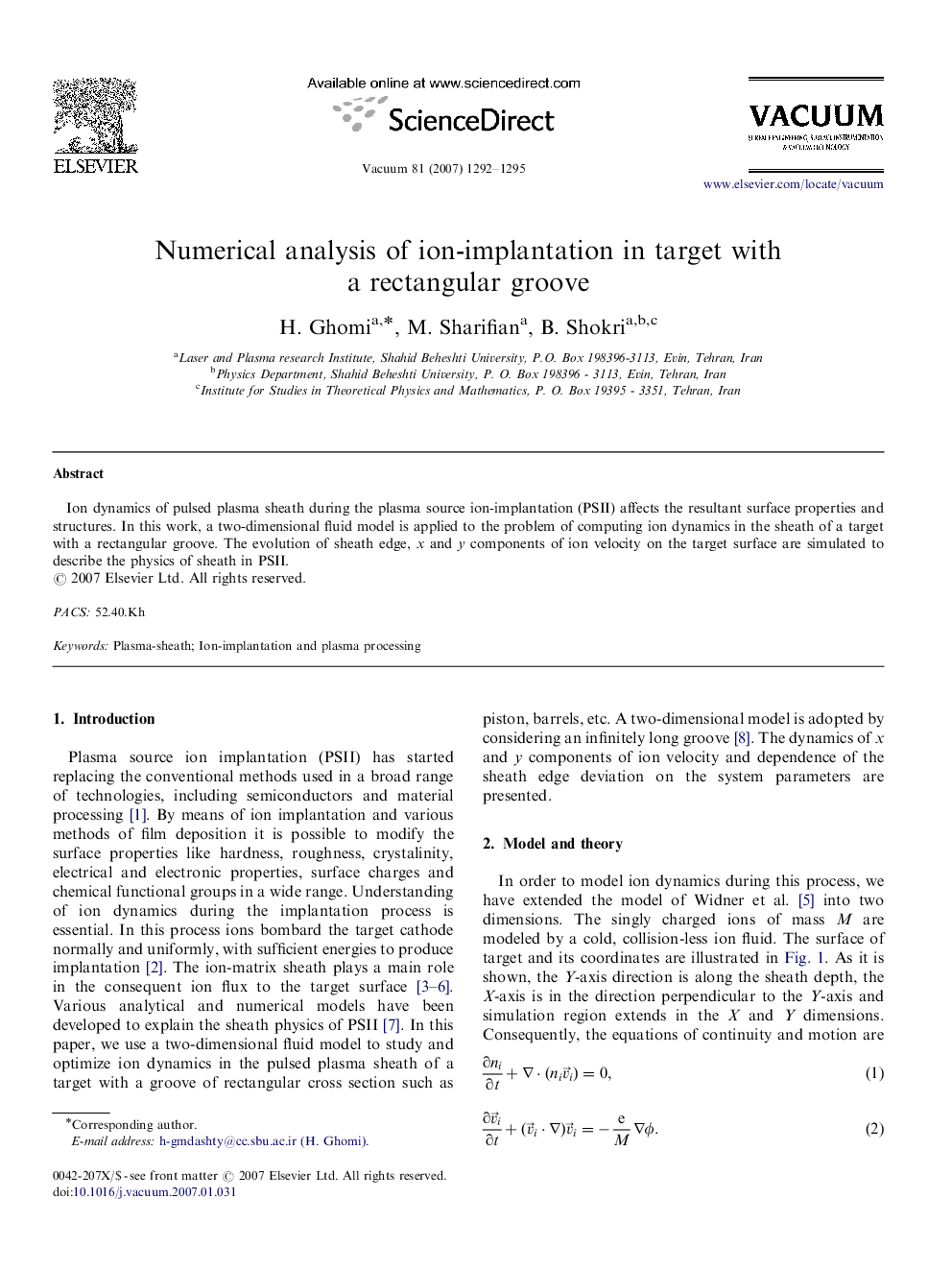 Numerical analysis of ion-implantation in target with a rectangular groove