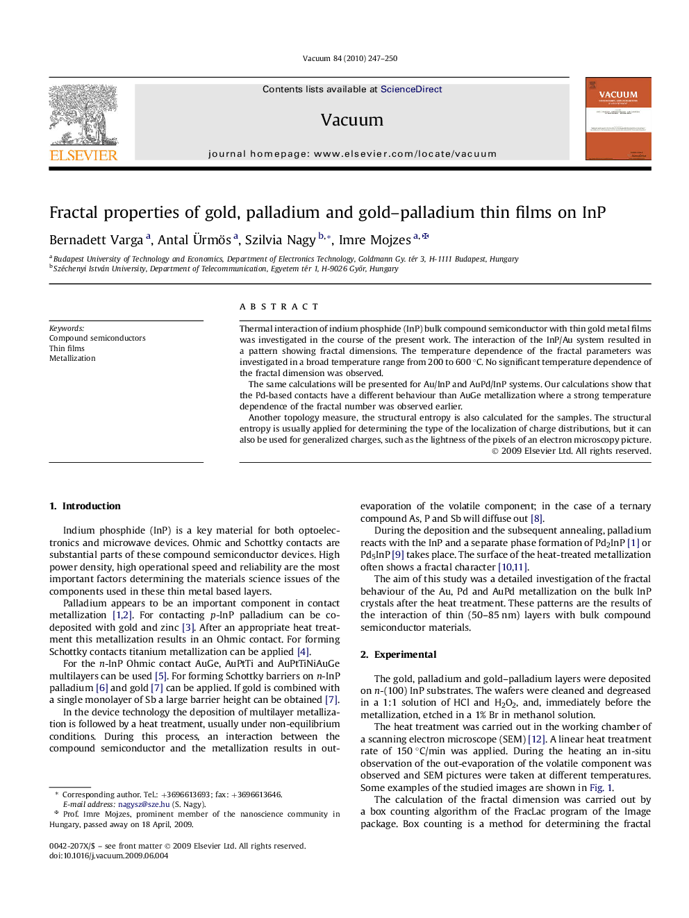 Fractal properties of gold, palladium and gold–palladium thin films on InP