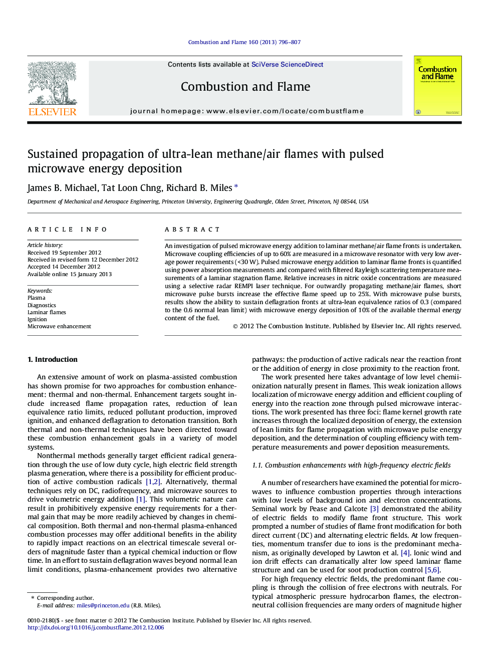 Sustained propagation of ultra-lean methane/air flames with pulsed microwave energy deposition