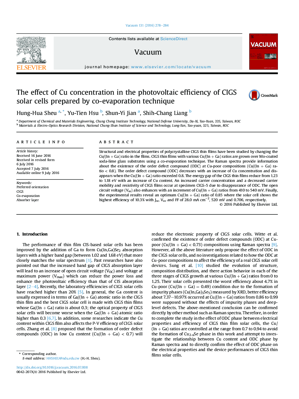 The effect of Cu concentration in the photovoltaic efficiency of CIGS solar cells prepared by co-evaporation technique